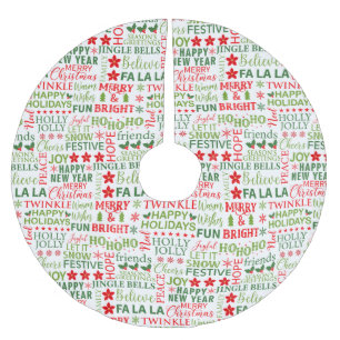 Jupon De Sapin En Polyester Brossé Typographie de Noël rouge et vert sans couture
