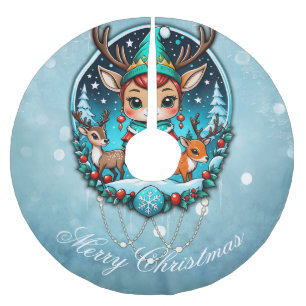 Jupon De Sapin En Polyester Brossé Un joli personnage de dessin animé comme le renne