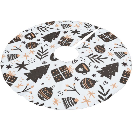 Jupon De Sapin En Polyester Brossé Un Motif de Noël noir et blanc (Angle)