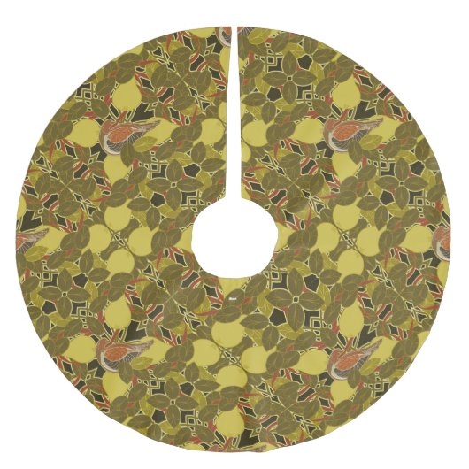 Jupon De Sapin En Polyester Brossé Une perdrix dans un arbre à poires Noël (Devant)