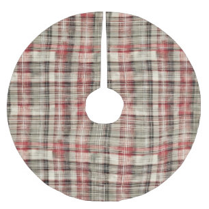 Jupon De Sapin En Polyester Brossé Une série de dessins floraux à tartan de Noël #2