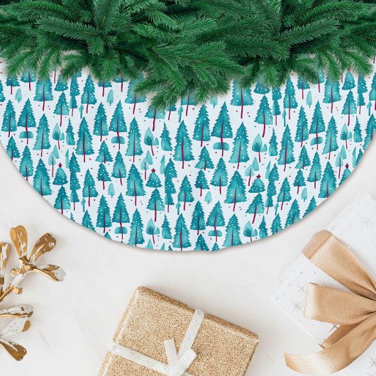 Jupon De Sapin En Polyester Brossé Unique Noël aquarelle sarcelle