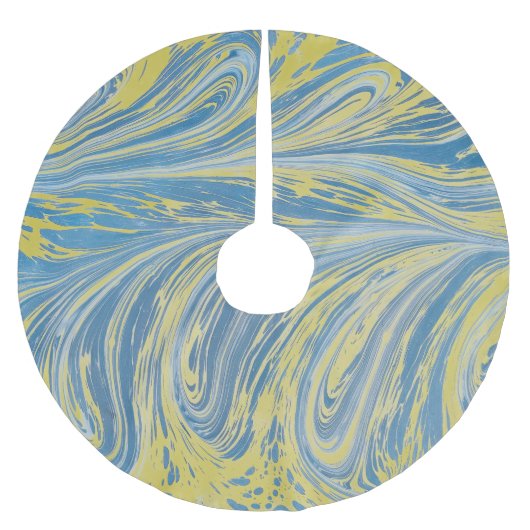 Jupon De Sapin En Polyester Brossé Vague Abstrait Bleu Et Or (Devant)