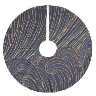 Jupon De Sapin En Polyester Brossé vagues minimalistes, art de la ligne de montagne.