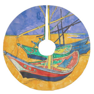 Jupon De Sapin En Polyester Brossé Van Gogh Bateaux Plage impressionniste