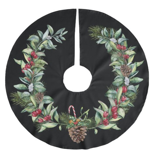 Jupon De Sapin En Polyester Brossé Végétation De Noël Avec Pinecone (Devant)