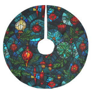 Jupon De Sapin En Polyester Brossé Verre coloré amusant Arbre de Noël Base Couvrir
