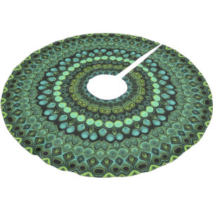 Jupon De Sapin En Polyester Brossé Vert et bleu Peacock Mandala Design