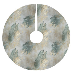 Jupon De Sapin En Polyester Brossé Vert Glam Chic Or Blanc Feuilles Tropicales