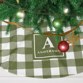 Jupon De Sapin En Polyester Brossé Vert olive et gingham à carreaux blanc monogrammé