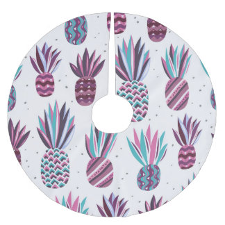 Jupon De Sapin En Polyester Brossé Vibes d'été : Motif d'ananas, points colorés