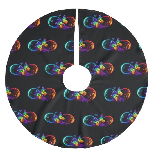 Jupon De Sapin En Polyester Brossé Vibrant infinity with rainbow butterfly on black (Devant)