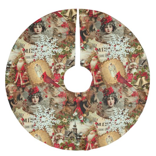 Jupon De Sapin En Polyester Brossé Victorian Yuletide Treasures Collage (Devant)