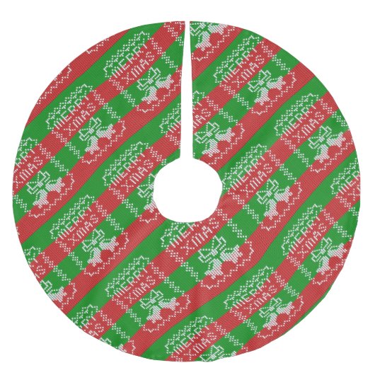 Jupon De Sapin En Polyester Brossé Vilain pull motif sonnettes Joyeux fils Xmas (Devant)