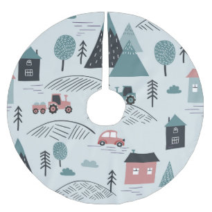 Jupon De Sapin En Polyester Brossé Village scandinave, motif rural sans soudure.