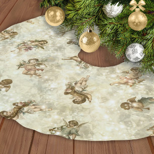 Jupon De Sapin En Polyester Brossé Vintage Angels Pailleté Or ID136
