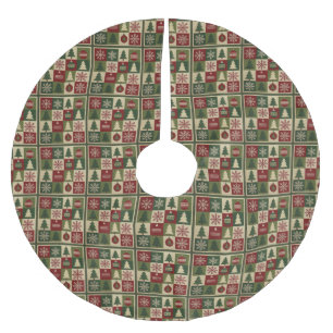 Jupon De Sapin En Polyester Brossé Vintage, aspect patchwork matelassé Noël rustique