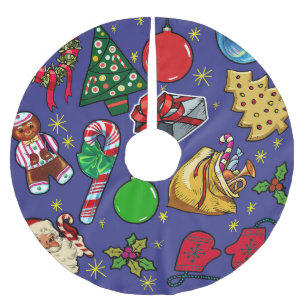 Jupon De Sapin En Polyester Brossé Vintage de Noël rétro couleur bleu rouge vert