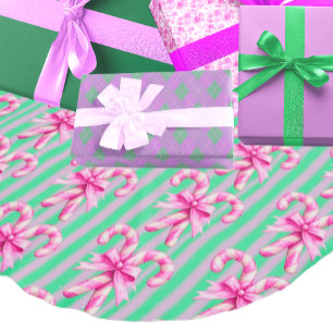 Jupon De Sapin En Polyester Brossé Vintage Mint Green Pink Sucre de canne Noël