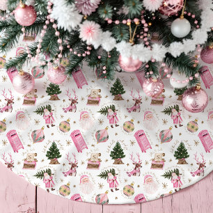 Jupon De Sapin En Polyester Brossé Vintage Père Noël Retro rose Noël Monogramme perso