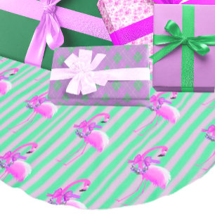 Jupon De Sapin En Polyester Brossé Vintage Retro Tropical Flamant rose rose Noël