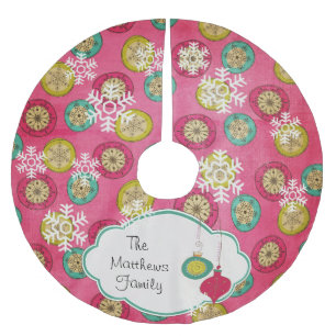 Jupon De Sapin En Polyester Brossé Vintage Snowflake Orbs Custom Holiday Tree Jupe