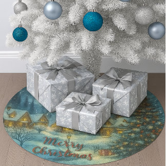 Jupon De Sapin En Polyester Brossé Vintage Snowy Christmas Village 
