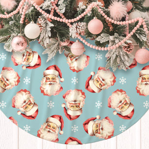 Jupon De Sapin En Polyester Brossé Visage de Père Noël Vintage Bleu Aquarelle