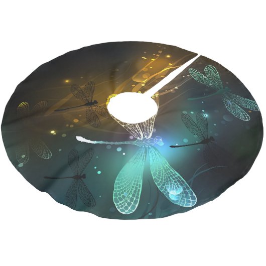 Jupon De Sapin En Polyester Brossé Vol de libellule verte lumineuse (Angle)