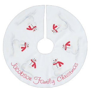 Jupon De Sapin En Polyester Brossé Watercolor Snowmen Festive & Fun Christmas