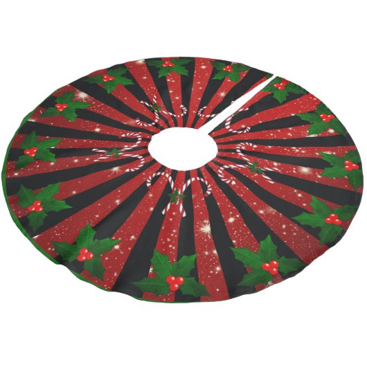 Jupon De Sapin En Polyester Brossé Weihnachtsmuster mit Zuckerstangen (Angle)
