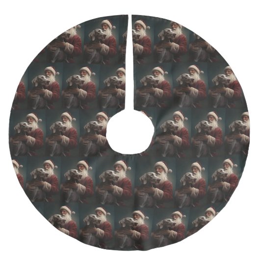 Jupon De Sapin En Polyester Brossé Weimaraner avec Noël Festif du Père Noël (Devant)