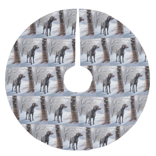 Jupon De Sapin En Polyester Brossé Weimaraner Laisser Neige Noël (Devant)