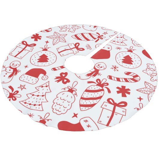 Jupon De Sapin En Polyester Brossé Whimsical, Fun Red & White Christmas (Angle)