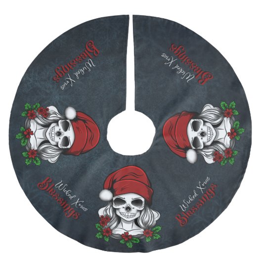 Jupon De Sapin En Polyester Brossé Whimsical gothique Père Noël Crâne Noël (Devant)