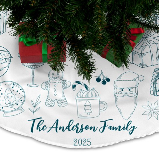 Jupon De Sapin En Polyester Brossé Whimsical Quirky Doodle Holiday