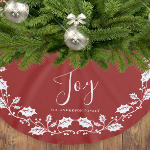 Jupon De Sapin En Polyester Brossé White Christmas Holly Joy Red