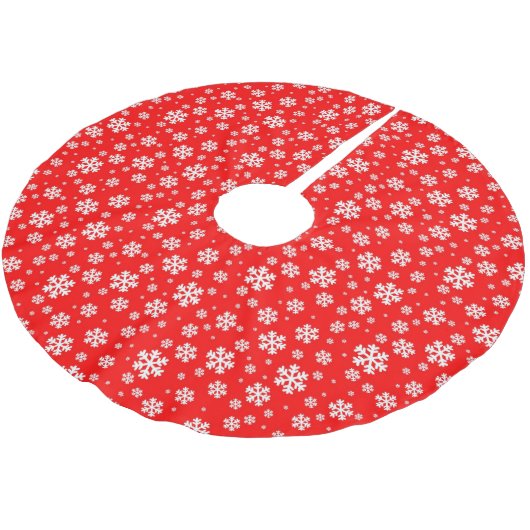 Jupon De Sapin En Polyester Brossé White Snowflakes on Red Winter Pattern (Angle)