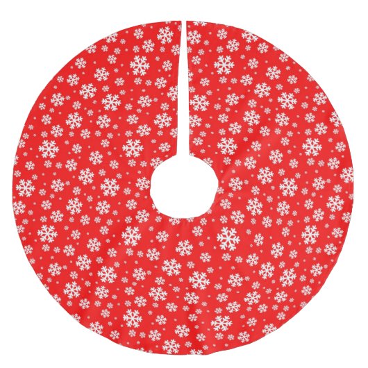 Jupon De Sapin En Polyester Brossé White Snowflakes on Red Winter Pattern (Devant)
