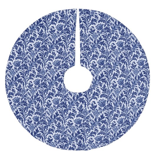 Jupon De Sapin En Polyester Brossé William Morris Thistle Damask, Cobalt Bleu & Blanc (Devant)