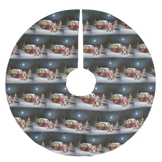 Jupon De Sapin En Polyester Brossé Winter Bulldog Caravan Christmas Adventure (Devant)