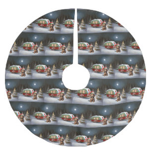 Jupon De Sapin En Polyester Brossé Winter Dachshund Caravan Christmas Adventure