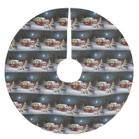 Jupon De Sapin En Polyester Brossé Winter Havanese Caravan Christmas Adventure (Devant)