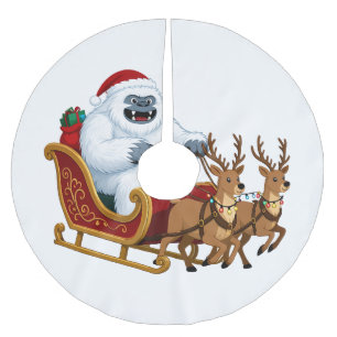 Jupon De Sapin En Polyester Brossé Yéti drôle chevauchant un traîneau de Noël