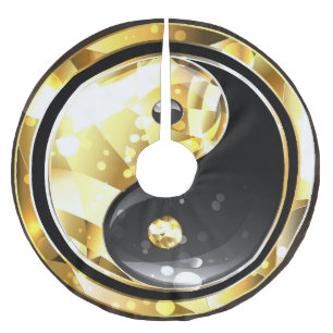Jupon De Sapin En Polyester Brossé Yin Yang or sur noir