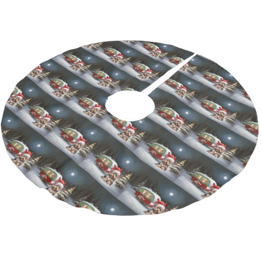 Jupon De Sapin En Polyester Brossé Yorkshire Terrier Caravan Christmas Adventure (Angle)