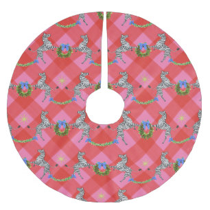 Jupon De Sapin En Polyester Brossé Zèbres de Noël rose