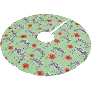 Jupon De Sapin En Polyester Brossé Zèbres parmi les fleurs d'Hibiscus