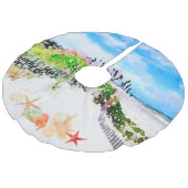 Jupon De Sapin Imitation Lin Aquarelle de plage Océan et coquilles (Angle)