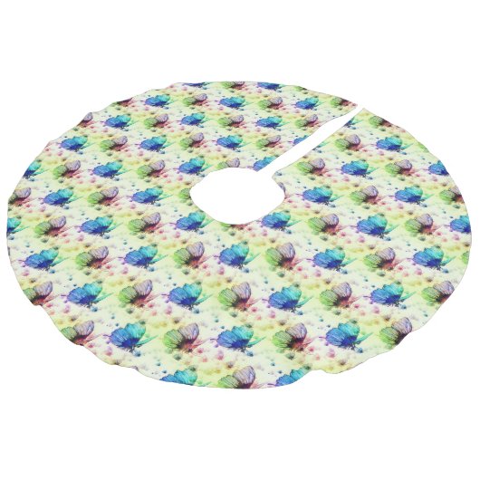 Jupon De Sapin Imitation Lin Aquarelle Papillons Arbre Jupe (Angle)